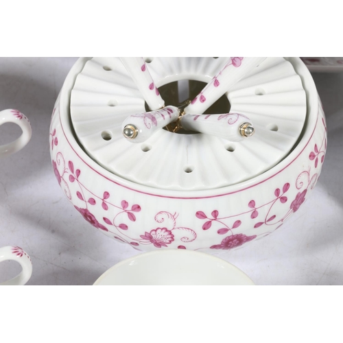 378 - August Warnecke twenty-eight piece China Purpur pattern purple and white coffee and tea set, also si... 