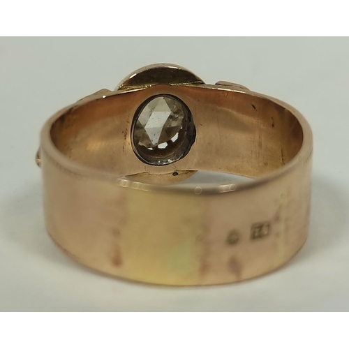 113 - Russian 19th century gold band ring with rose diamonds, probably '56', 6.8g, size 'P'.