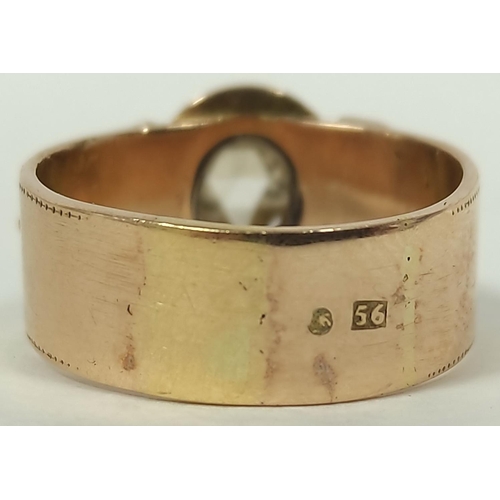 113 - Russian 19th century gold band ring with rose diamonds, probably '56', 6.8g, size 'P'.