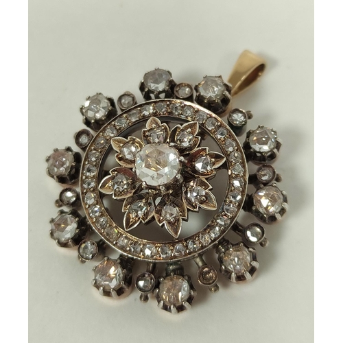 114 - 19th century circular target brooch with bands of rose diamonds, in closed settings, formerly with p... 