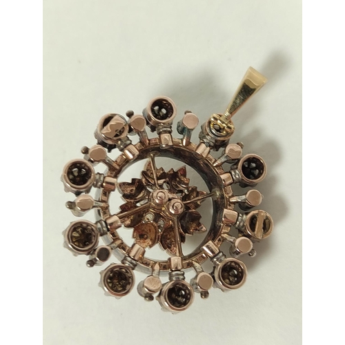 114 - 19th century circular target brooch with bands of rose diamonds, in closed settings, formerly with p... 