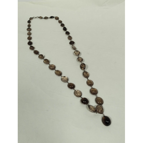 126 - Smoky quartz and silver graduated bead necklet, with drop.