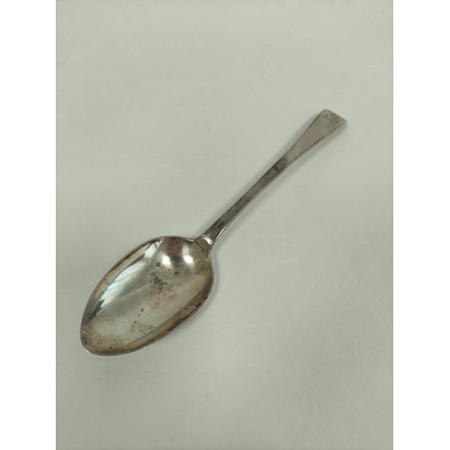 89 - Silver table spoon with feather edges, crested by Bateman 1783. 