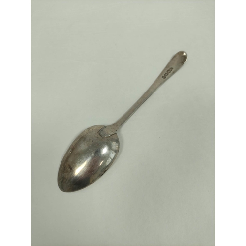 89 - Silver table spoon with feather edges, crested by Bateman 1783. 