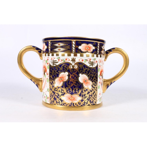 386 - Large Royal Crown Derby Imari twin handled loving cup, date mark for 1912, 13.5cm high.