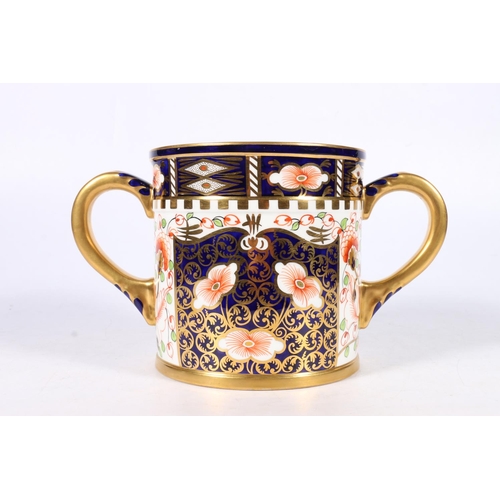 386 - Large Royal Crown Derby Imari twin handled loving cup, date mark for 1912, 13.5cm high.