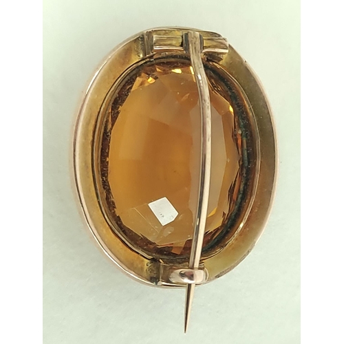 104 - Victorian gold oval brooch with citrine and pearls, probably 15ct.