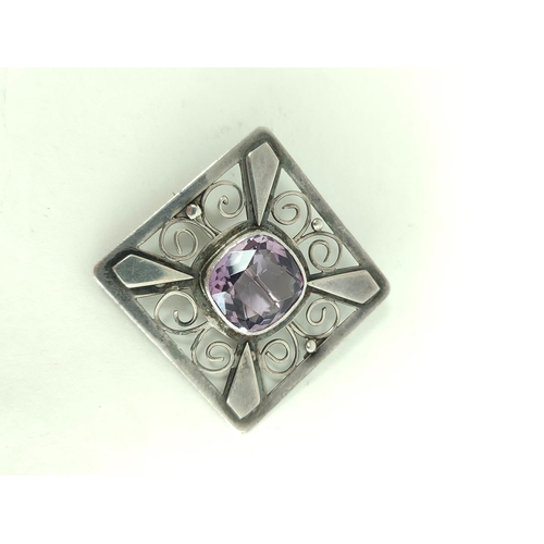 122 - Amethyst ring and a brooch in silver and various other silver items.  