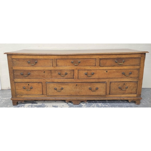 660 - Georgian oak low dresser, with three frieze drawers over five drawers below, on bracket feet, 189cm ... 