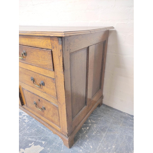 660 - Georgian oak low dresser, with three frieze drawers over five drawers below, on bracket feet, 189cm ... 