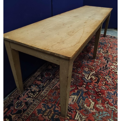 661 - Large pine rectangular  kitchen table on six square tapering supports, approx. 68cm wide, 260cm long... 