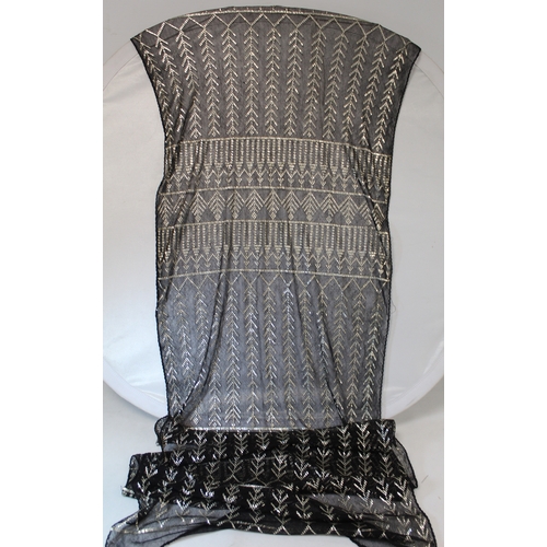 415 - Egyptian Assuit silver and black net shawl, approx. 240cm x 53cm; also a small beaded black and silv... 