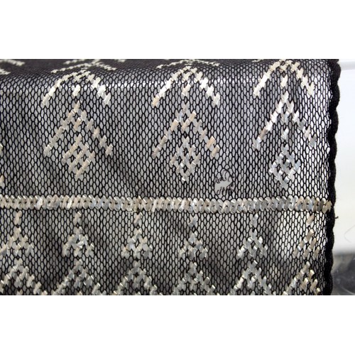 415 - Egyptian Assuit silver and black net shawl, approx. 240cm x 53cm; also a small beaded black and silv... 