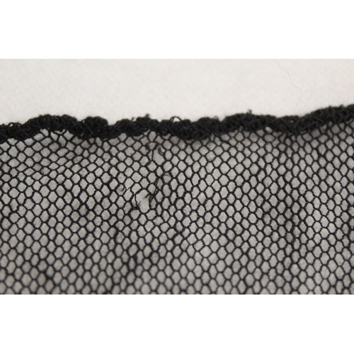 415 - Egyptian Assuit silver and black net shawl, approx. 240cm x 53cm; also a small beaded black and silv... 