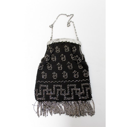 415 - Egyptian Assuit silver and black net shawl, approx. 240cm x 53cm; also a small beaded black and silv... 