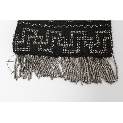 415 - Egyptian Assuit silver and black net shawl, approx. 240cm x 53cm; also a small beaded black and silv... 