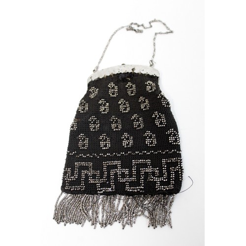 415 - Egyptian Assuit silver and black net shawl, approx. 240cm x 53cm; also a small beaded black and silv... 