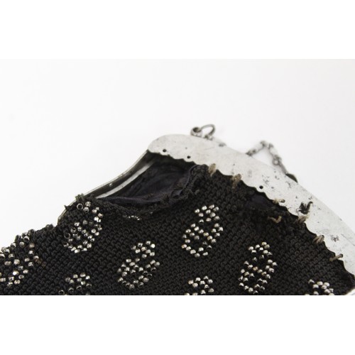 415 - Egyptian Assuit silver and black net shawl, approx. 240cm x 53cm; also a small beaded black and silv... 