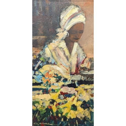 420 - Mauro Chiarla (Italian/South African b.1949).Lady 1.Oil on board, signed lower left.77cm x 38cm.... 