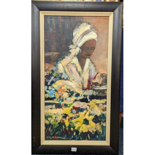 420 - Mauro Chiarla (Italian/South African b.1949).Lady 1.Oil on board, signed lower left.77cm x 38cm.... 