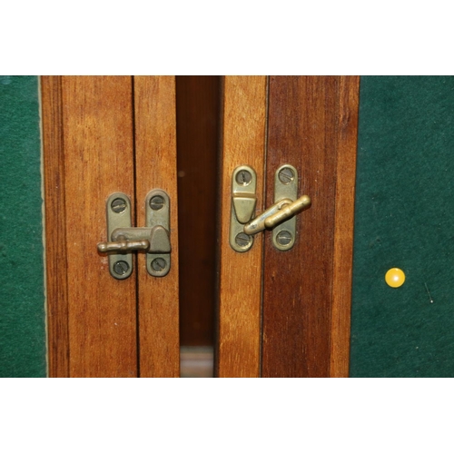 606 - Three mahogany framed noticeboards, with hinged and glazed doors, 92cm x 61cm.