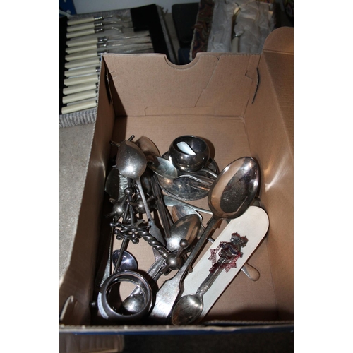 306 - Cased and loose silver-plated flatware, a hip flask, a boxed Ronson Fastnet lighter, etc