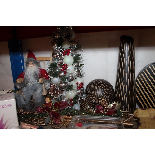 309 - Sewing accessories, a Christmas Santa on rocking chair, Togo balls and vases with same pattern, boxe... 