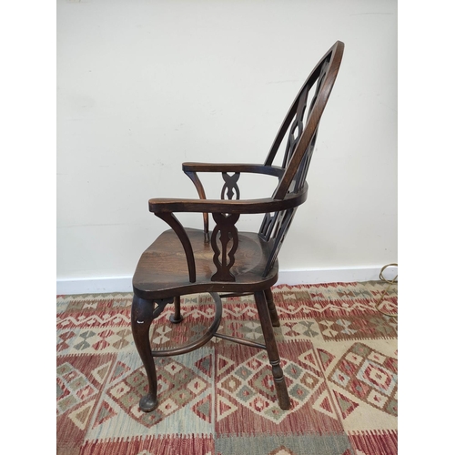 598 - Gothic revival Windsor chair, with pierced lancet frame, shaped seat, on cabriole legs with pad foot... 