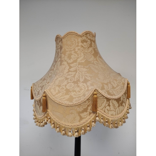 604 - Early 20th century black lacquered standard lamp decorated with polychrome and gilt chinoiserie, wit... 