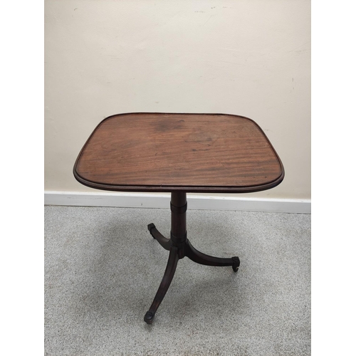 665 - Georgian mahogany tilt top wine table with rounded rectangular top raised on turned column. 60 x 50c... 