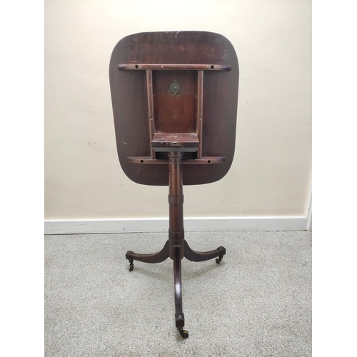 665 - Georgian mahogany tilt top wine table with rounded rectangular top raised on turned column. 60 x 50c... 