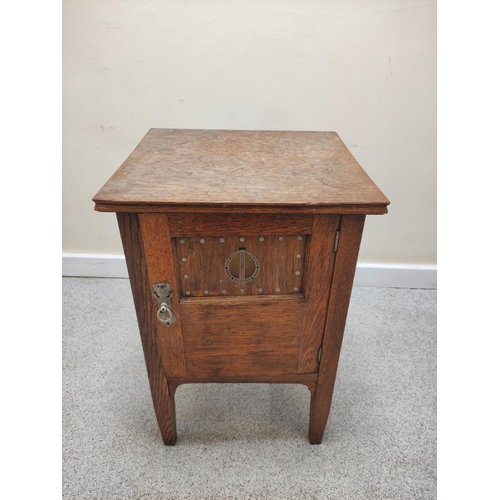 581 - Secessionist style oak bedside cabinet by Maples, with inlaid decoration, tapering square legs. 44cm... 