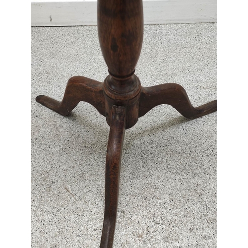 586 - Georgian fruitwood circular pedestal table with tilt top on turned column & tripod supports. 53c... 