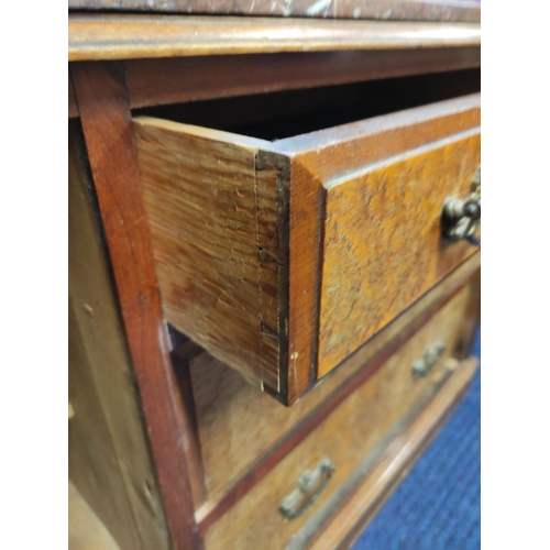 587 - Victorian washstand chest, marble top over three drawers, flanked by panel door cupboard. 112cm. wid... 