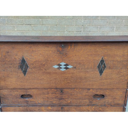 580 - Rare Arts and Crafts coffer chest, attributed to  Heals, with tapering sides, angled rising top, enc... 