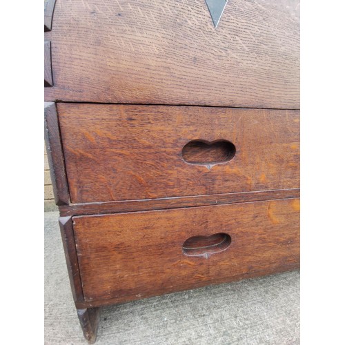 580 - Rare Arts and Crafts coffer chest, attributed to  Heals, with tapering sides, angled rising top, enc... 