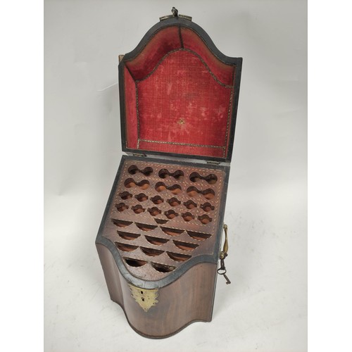 486 - Georgian mahogany knife box with sloping top, the shaped front with elaborate brass lock and hasp, o... 