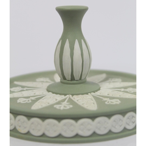 181 - 20th century Wedgwood large green jasperware covered vase of twin handled ovoid urn form, the contin... 