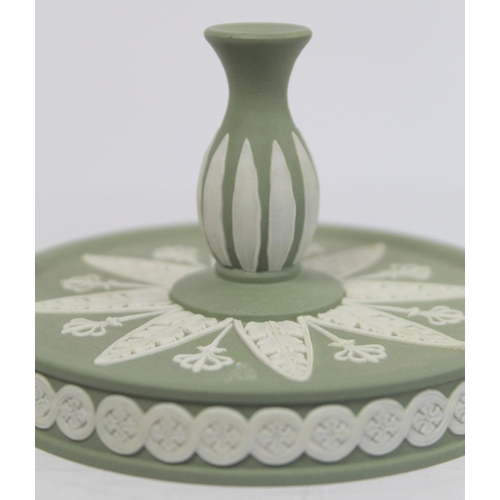 181 - 20th century Wedgwood large green jasperware covered vase of twin handled ovoid urn form, the contin... 