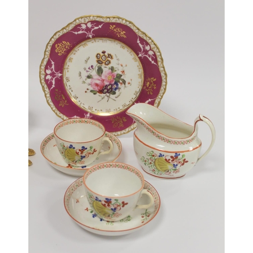 184 - Minton bone china pate sur pate cabinet cup and saucer with cerise and white panels of exotic birds ... 