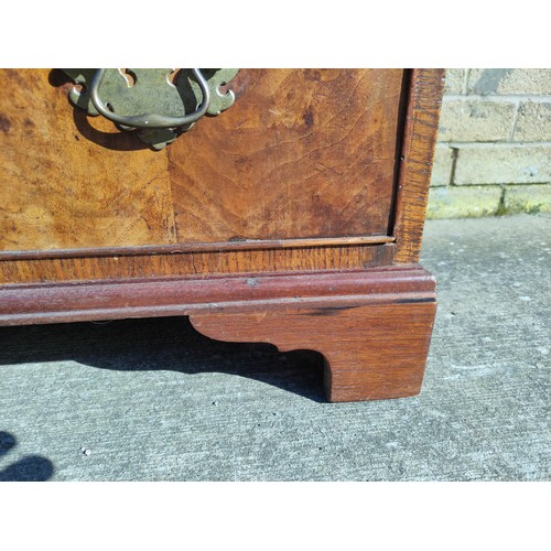 619 - Early/Mid 18th century walnut veneered chest of drawers with swan neck handles raised on bracket fee... 