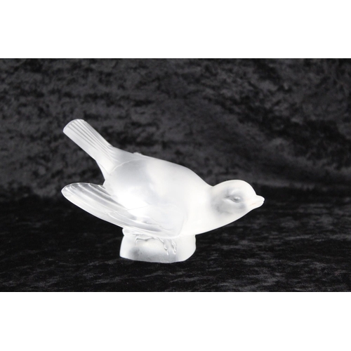 172 - Modern Lalique frosted glass paperweight in the form of a sparrow with outstretched wings, incised m... 