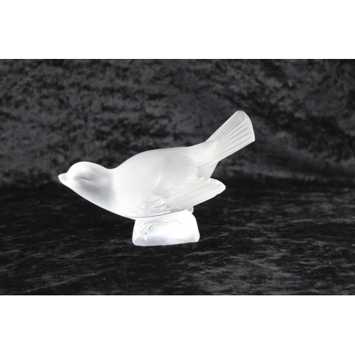 172 - Modern Lalique frosted glass paperweight in the form of a sparrow with outstretched wings, incised m... 