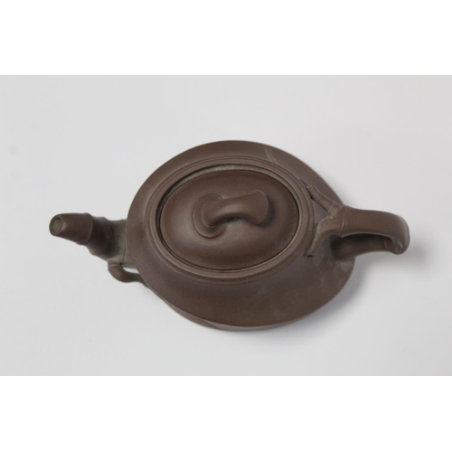 174 - Chinese Yixing pottery teapot of ovoid form, the main body moulded as bamboo cane with similar spout... 