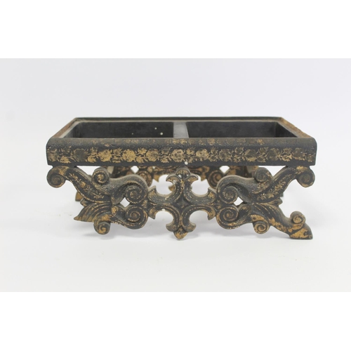 179 - Early 19th century Chinese export black lacquer box on pierced stand with painted gilt floral and sc... 