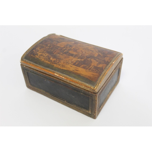 375 - 19th century moulded plaster trinket or tobacco box of rectangular form, the pictorial cover depicti... 