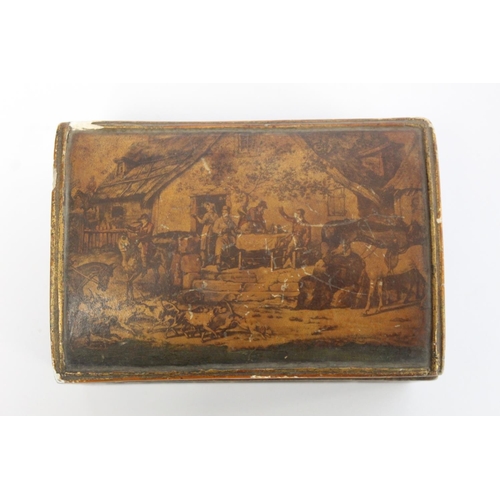 375 - 19th century moulded plaster trinket or tobacco box of rectangular form, the pictorial cover depicti... 