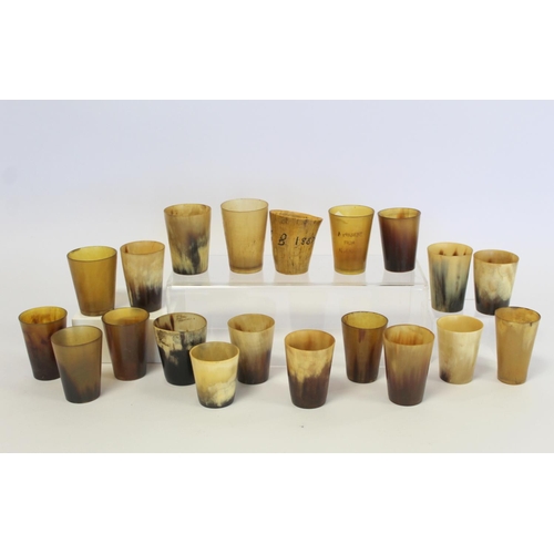 390 - Collection of twenty small horn beakers, one inscribed with date 1887, another 