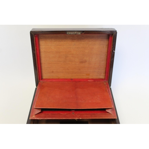 391 - Victorian rosewood lady's travelling toilet or vanity box with inlaid brass handle and escutcheon, f... 