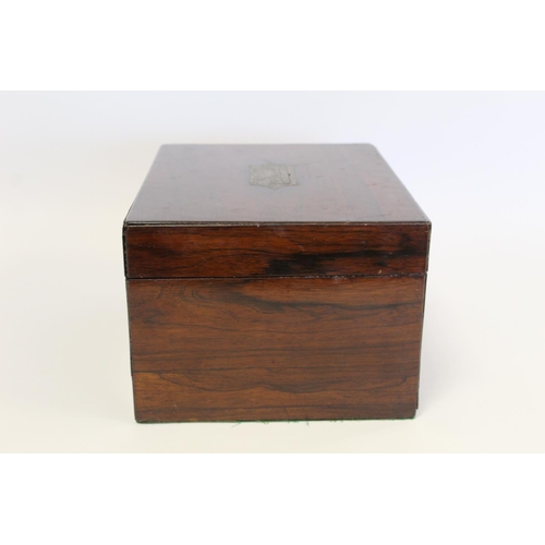 391 - Victorian rosewood lady's travelling toilet or vanity box with inlaid brass handle and escutcheon, f... 